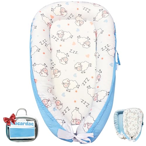 Image of Macardac Baby Nest for Newborn – 100% Cotton, Safe, Breathable & Soft (0-24 Months), Portable Infant Pillow, Baby Pillow (Blue)