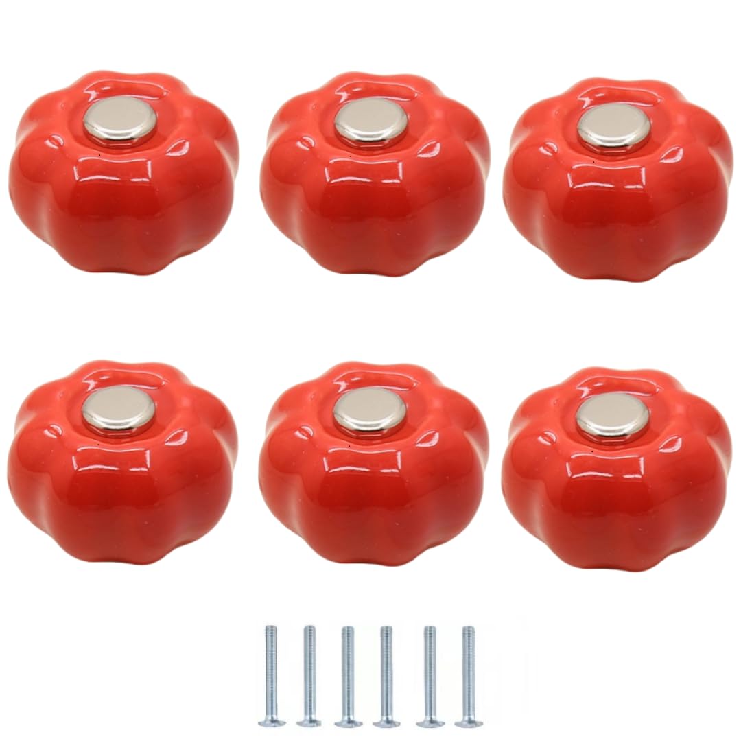 Enmrfvkz Red Ceramic Cupboard Drawer Handle Knobs, Ceramic Copper Cupboard Drawer Door Knobs 6 Pack Multicolor 40Mm(Red)