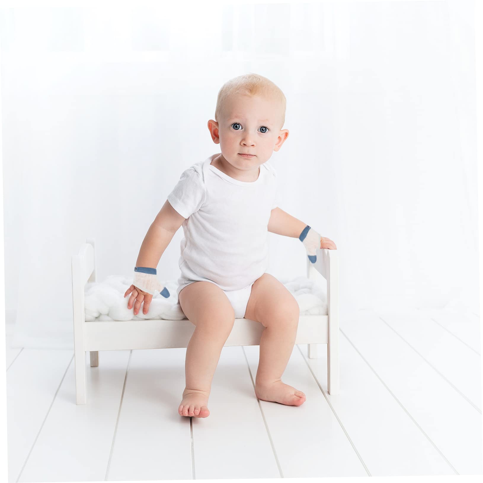 Fingerlutschhandschuhe für Babys, 2 Paar Nylon Daumenschutz Weiß Waschbar