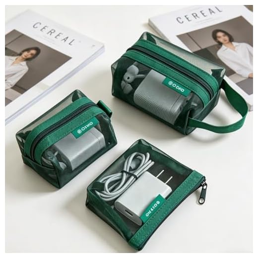3Pcs Green Mesh Zipper Pouches, Organizer Bags for Data Cables, Earphones, Keys, Cards and Cosmetics, Ideal for Travel Office, Three-Dimensional Card Holder, Sundries Pouch