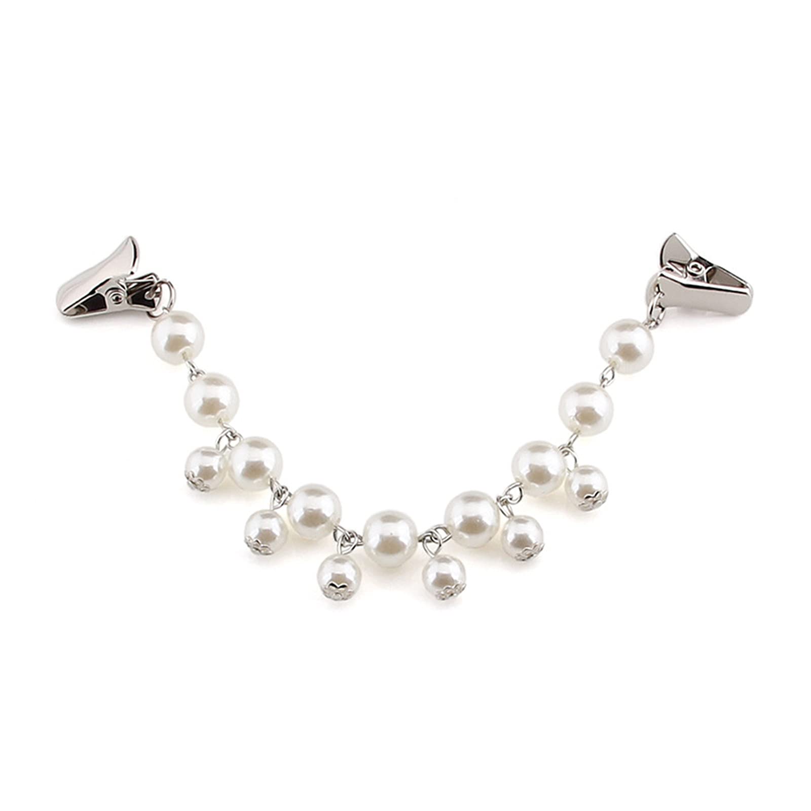 COLORFUL BLING Pearl Crystal Sparkling Teardrop Chain Dresses Shawl Clip Retro Sweater Collar Clips Retro Cardigan Clip Shawl Clips Glove Clips Clasp Dress Shirt Brooch Clip for Men and Women-4