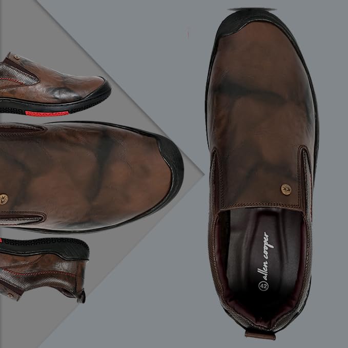 Image of Allen Cooper Genuine Leather Casual Shoes with Ankle Support, Anti Slip Technology, Better Padded and Cotton-Like Memory Foam Cushion Insole(40182Color Options- Black /Brown, Sizes- 6,7,8,9,10)