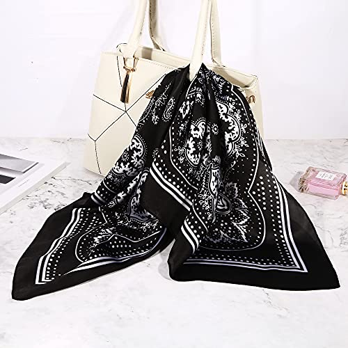Doobo 3 Pcs 27.5 Inches Satin Head Scarf Hair Scarf Silk Head Scarf Silk Bandana Silk Hair Wrap Neck Scarf Square Scarf For Women Girls(Brown,Black,Khaki) #TOP6