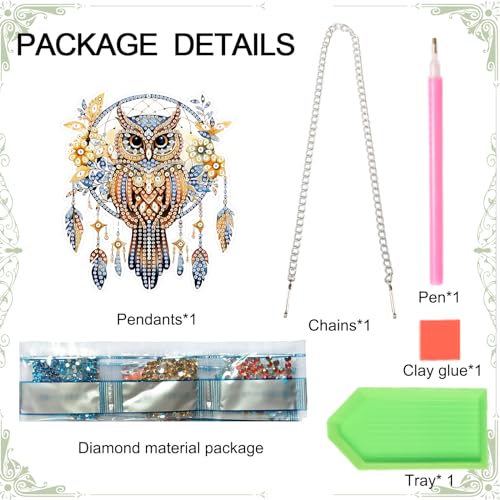 Image of AiYuanzsh DIY Diamond Art Painting Hanging Pendant Kit Dreamspreader Owl Special Shaped Diamond Art Acrylic Ornaments for Adults Home Wall Window Decor Gift