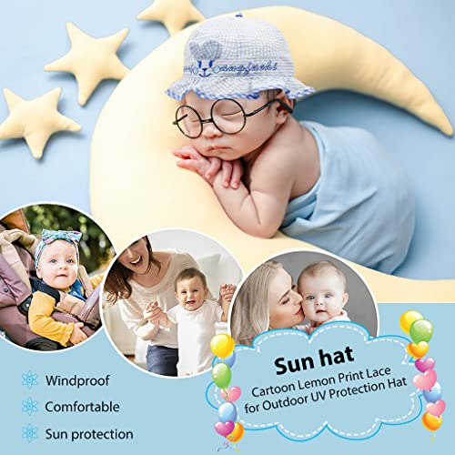 Image of SNOWIE SOFT Baby Hats for Girls, Hat for Baby Girl, Summer Hat Rabbit Ears Sun Hat Blue Stripy Bucket Hat for Outdoor UV Protection Baby Cap 6-12 Months