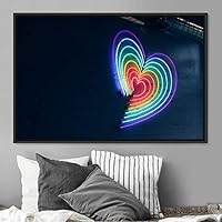 Framed Canvas Wall Art Illuminated Words 3D Industrial Inspirational Multicolor Neon Pop Art Quotes Typography Urban - 16x24 inches