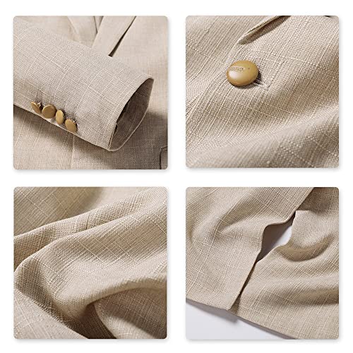 YOUTHUP Costume Homme 3 Pcs en Lin Coupe Slim Business d'affaires Mariage Formel Peak Lapel Blazer Gilet et Pantalons, Beige, XS - Image 6
