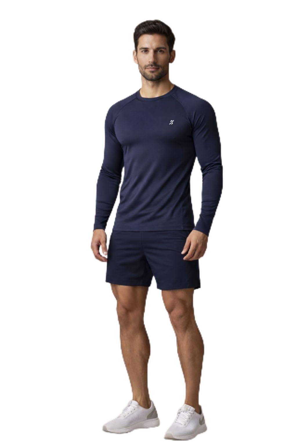 Men's Blue Lycra Spandex Compression Solid Quick Dry Full Sleeve Regular Fit Round Crew Neck Active Sportswear Gym T-Shirt for Workout Training Running and Fitness Activities-picture-13