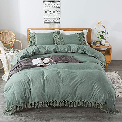 Brandream Softta Boho Bedding Tassel Duvet Cover Fringed Full 3 Pcs 100% Washed Cotton Teen Baby Vintage And Elegant Ruffle Duvet Covers Green #TOP4