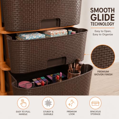 Image of Jefa Plastic Modular Drawer Storage Organizer | Multipurpose Storage Chest with Anti-Slip Design | Large Capacity Drawer Rack for Clothes, Shoes, Office & Home Use (Brown, 2)