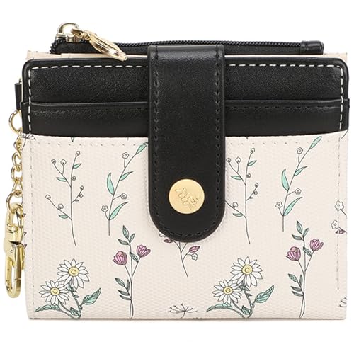 Image of Farcauo Small Floral Womens Wallet with keychain Cute Wallets for Women Thin Black Women's Wallet Kawaii Floral and Bow Card Purse for Ladies