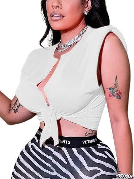 Avanova Women's Sleeveless Open Front Crop Top Sexy Tie Knot T-Shirt Basic Solid2
