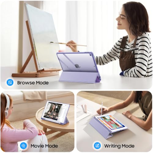 Image of Fintie Hybrid Slim Case for iPad 9th / 8th / 7th Generation (2021 /2020 / 2019) 10.2 Inch - [Built-in Pencil Holder] Shockproof Cover with Clear Transparent Back Shell, Purple Marble
