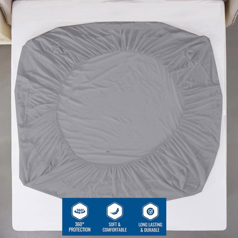 Image of Waterproof Soft Terry Cotton Mattress Protector /Breathable Elastic Fitted Style /Bed Cover King 78 inchx78 inch / 6.5ft x 6.5ft /198 x 198 cm,Light Grey
