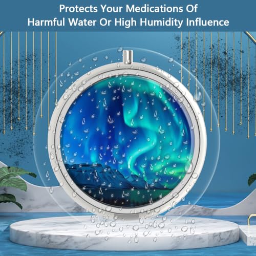 Image of Pill Box 3 Compartment Small Pill Case,Portable for Pocket or Purse Pill Organizer Pill Container Holder to Hold Vitamins, Medication, Fish Oil and Supplements(Northern Light)