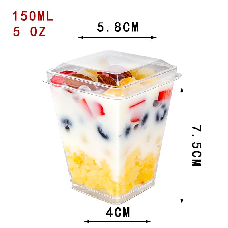 5oz Dessert Cups with Lids,Mini Dessert Shooter Cups,Clear Plastic Parfait Appetizer Cup for Desserts,Appetizers,Ice Cream,Pudding,50 Pack