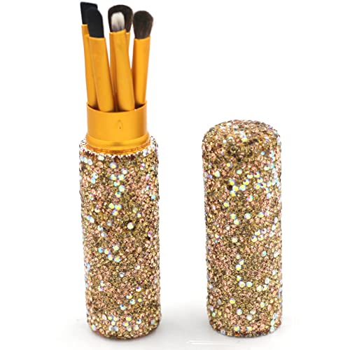 Pinceaux de maquillage fard à paupières nomades et sourcils, pinceau compact strass doré Bling