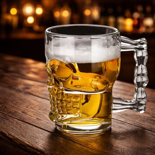 Image of PrimeWorld 500 ml Skull Beer 2Pcs Mug with Handle Glass, Steins, Freezable Beer Glasses,Everyday Drinking Glasses, Cocktail Glasses (Clear)
