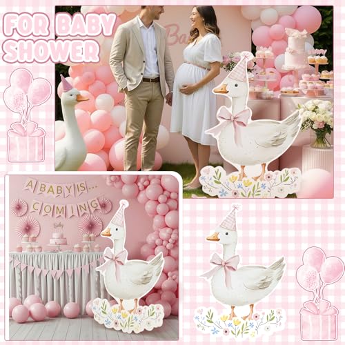 Image of Croblissful One Silly Goose Party Decorations 1st Birthday Backdrop Duck Animal Background Prop for Birthday Baby Shower Party Supplies(Pink Gingham,Goose)