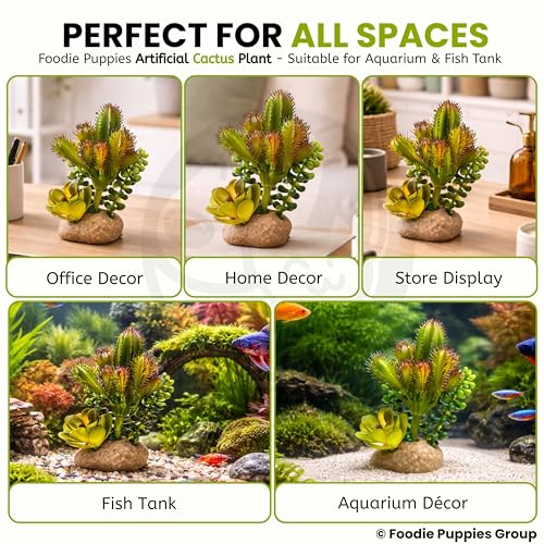 Image of Foodie Puppies Aquarium Plastic Plant with Resin Base - (Cactus Plant, 4.5 x 4 x 12.5 cm) for Fish Tank, Freshwater & Saltwater Natural Decor