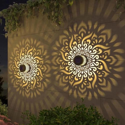 Éclairage mural énergie solaire en métal ciselé, décoration extérieure imperméable haut de gamme