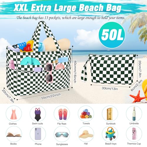 Image of HUANLANG Extra Large Beach Bag Waterproof Beach Totes Bags for Women Men,Pool Bag with Zipper Wet Pocket