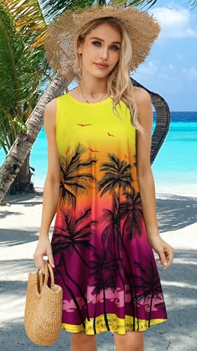 Image of elescat Women's Summer Dresses 2026 Beach Casual Sleeveless Floral Print Tank Loose Sundress with Pocket