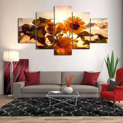 Toile peinture tableau decoration murale 5 parties tournesol pour salon