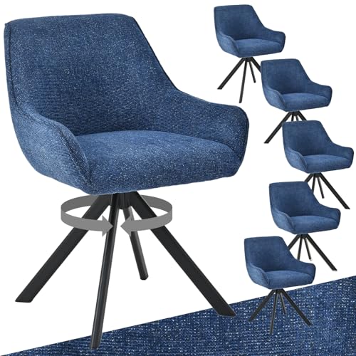 Goeurvant Chaises de Salle à Manger Pivotantes 360°avec Accoudoirs Lot de 6, Chaise Rembourrée en Chenille, Fauteuil Moderne avec Pieds Métal Noir, Chaise...