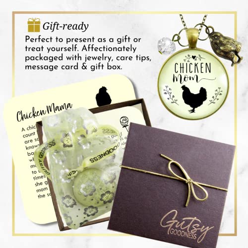 Chicken Mom Necklace Baby Chick Charm Jewelry For Women Raising Lady Poultry 24" Chain - Handmade Chicken Lovers Words Pendant, Rustic Bronze Metal, Gift Ready With Farm Life Themed Message Card & Box #TOP5