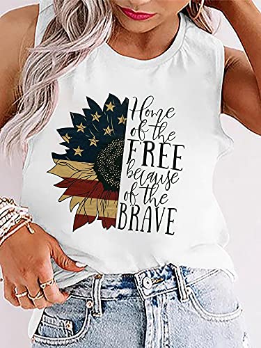 Sunflower American Flag Home of The Free Because of The Brave Tank Top Women 4th of July USA Patriotic Tee Shirt2