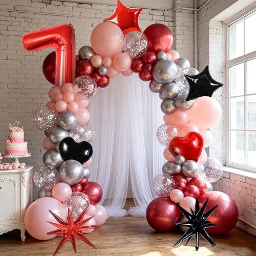 Image of TONIFUL 7th Birthday Balloons Kit 40 Inch Red Large Number 7 Foil Balloon