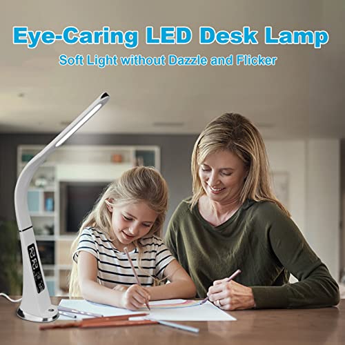Led Desk Lamp With Digital Display Calendar Temperature,Rechargeable Desk Lamp For Home Office With Adjustable Neck,Dimmable Reading Light With Touch Control,Cordless Study Lamp With Usb Charging Port #TOP1