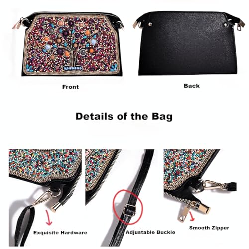 Boho Style Beaded Crossbody Bag for Women, Small Shoulder Bag, Beaded design Cell Phone Wallet Purse, Adjustable Strap2