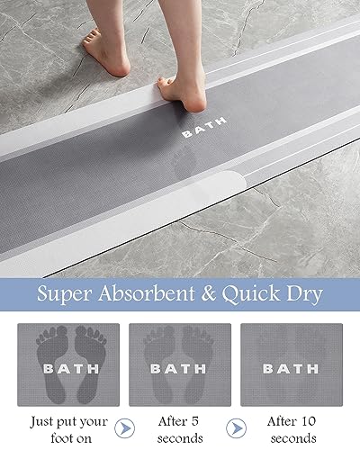 Image of MontVoo-Bath Mat Rug Runner Long Bathroom Mat Non Slip Super Absorbent Stain Resistant Quick Dry Thin Bathroom Rug Fit Under Door-Bath Mats for Bathroom Floor Bathtub Vanity-Bathmat 17 inchx50 inch Grey