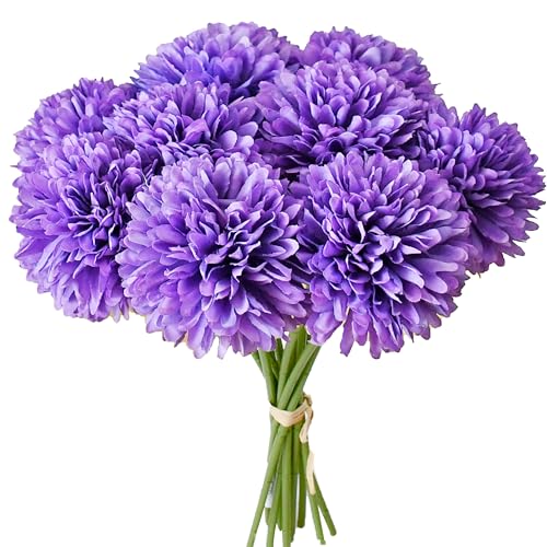 Image of Mandy's 12pcs Artificial Purple Ball Chrysanthemum Flowers