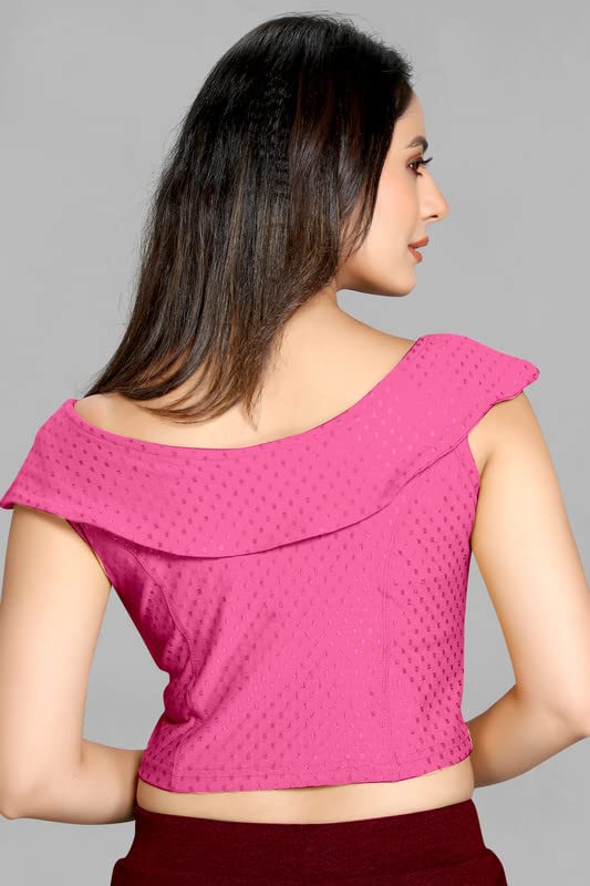 Image of Cotton Lycra Stretchable Off Sholder Short Sleeves Saree Blouse Readymade Crop Top Choli for Girls and Womens