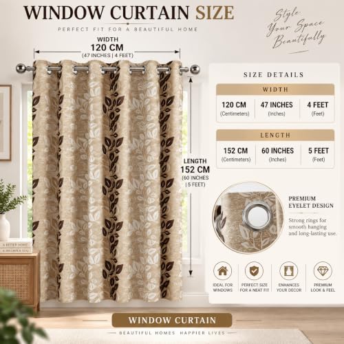 Image of FLORANCIA Polyester Eyelet Window Curtains 5 Feet Long (152 cm) Pack of 4