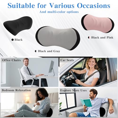 Lekewn Lumbar Support Pillow for Office Chair and Car - Ergonomic Memory Foam Back Support Cushion for Automotive Seat, Desk Chair, and Recliner (Black)