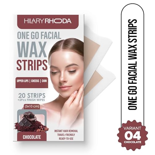 Image of Hilary Rhoda One Go Facial Wax Strips | Ready-To-Use Facial Wax Strips | Face, Cheek, Upper Lip & Chin Facial Wax | Painless Hair Removal | With 2 Finish Wipes | 20 Strips (Chocolate - Shade 04)