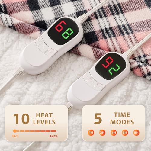 Homemate Electric Blanket Heated King Size - 100“x90“ Ultra Soft Cozy Flannel Heating Blanket with 10 Fast Heat Levels 8 Hours Auto Off Over-Heated Protection ETL Certification Keep Warm in Home