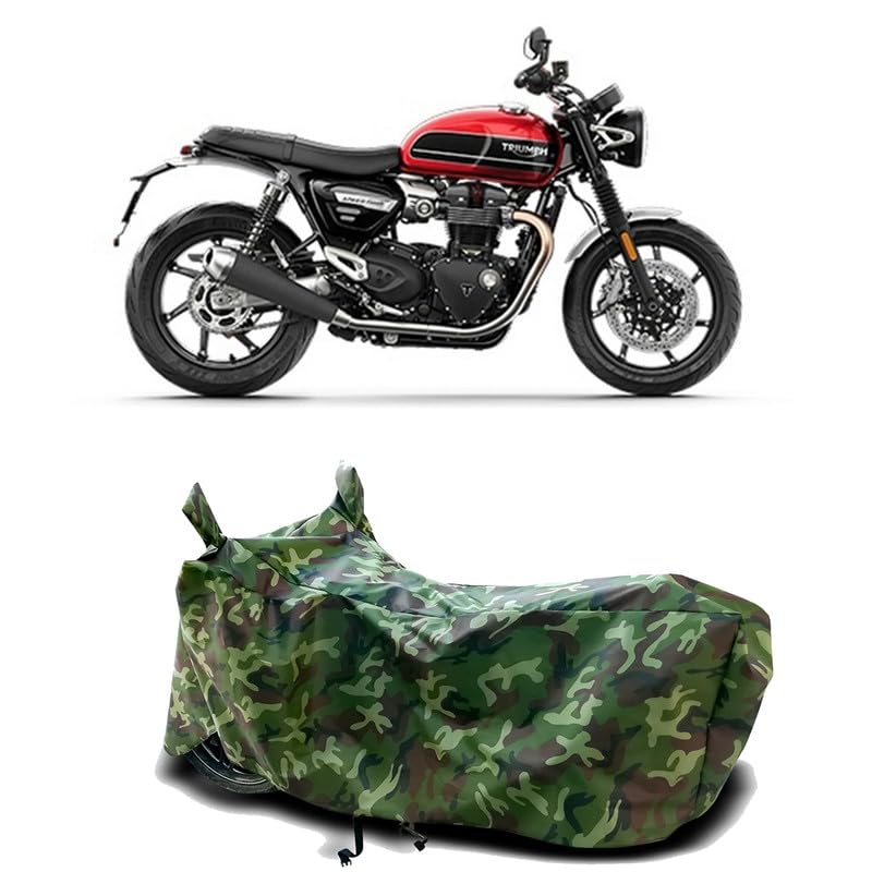 Image of DUFFEL-100% Heat Protection Two Wheeler Bike /Scooty Body Cover for Triumph Speed Twin Water Resistance /UV-Rays /Birds Dropping /Scratchproof /Dust Proof /Waterproof[Green Jungle Print]