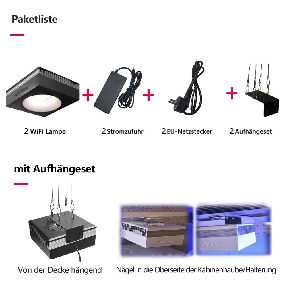 PopBloom RL90 WiFi Vollspektrum Aquariumleuchte LED Aquarium-RGB-LED 2 Stück Pflanzenaquariumleuchten für 90cm 120cm Süßwasser Aquarien Fischtank