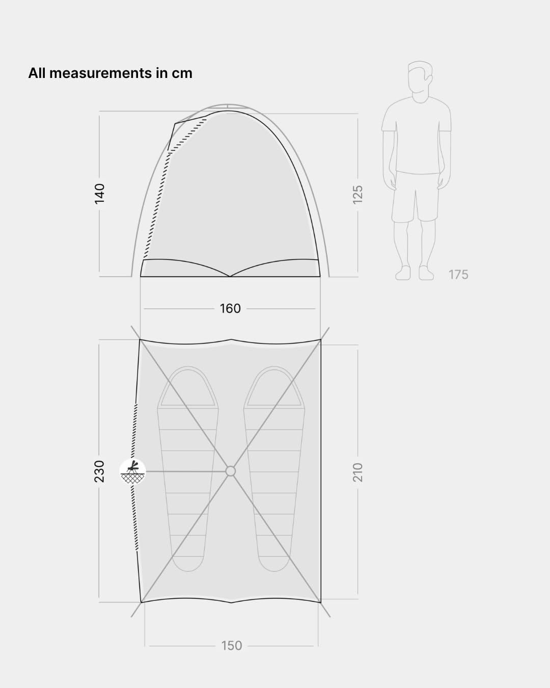 qeedo Quick Ash Dark Series Sekundenzelt innen komplett verdunkelt, wasserdicht, leicht & robust - Campingzelt für 2 Personen, Kuppelzelt mit kleinem Vordach, Moskitonetz & Schnellaufbau-System