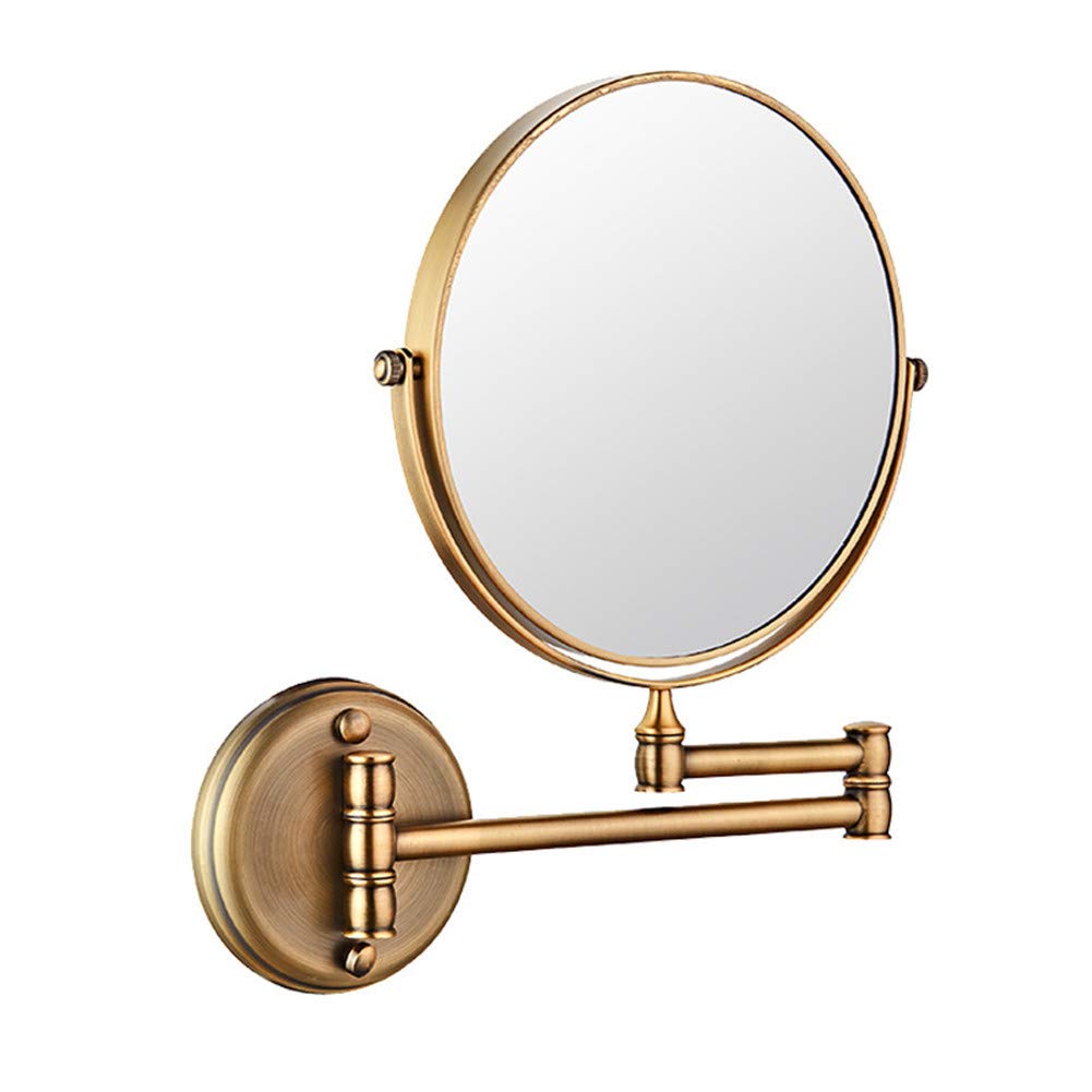 Espejo de maquillaje Montaje en pared, Doble Cara Aumento de 5X Giratorio de 360° Espejo de baño extensible Espejo de belleza de Forma Redonda plegable,Rose Gold_8inch (Rose Gold 8inch)