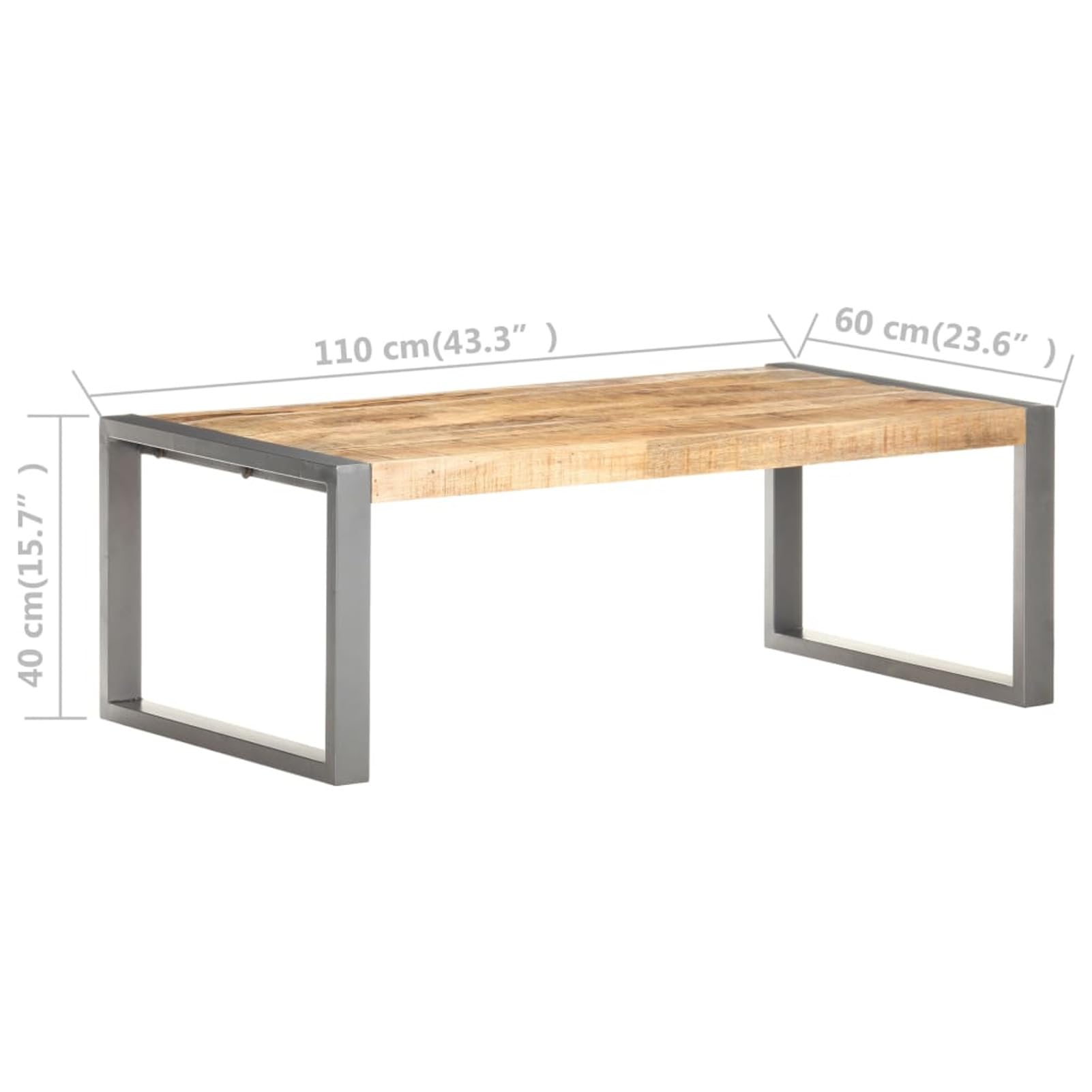 Homgoday Table basse 110 x 60 x 40 cm en bois de manguier brut pour salon, salle de réception d'invités, chambre à coucher et mobilier de bureau