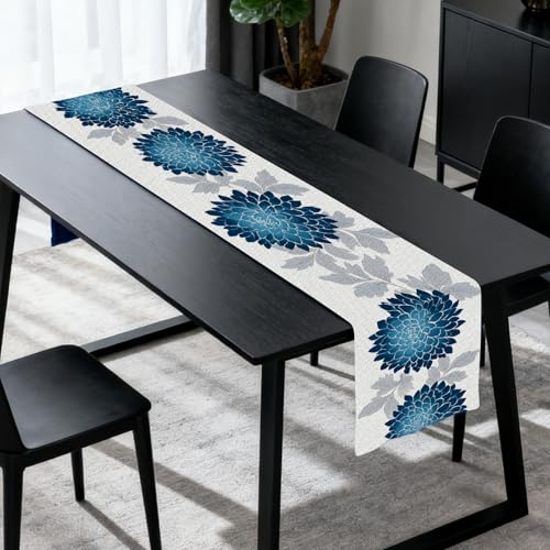Image of Nuxovilar Blue Dahlia Table Runner Flax 13x72 in