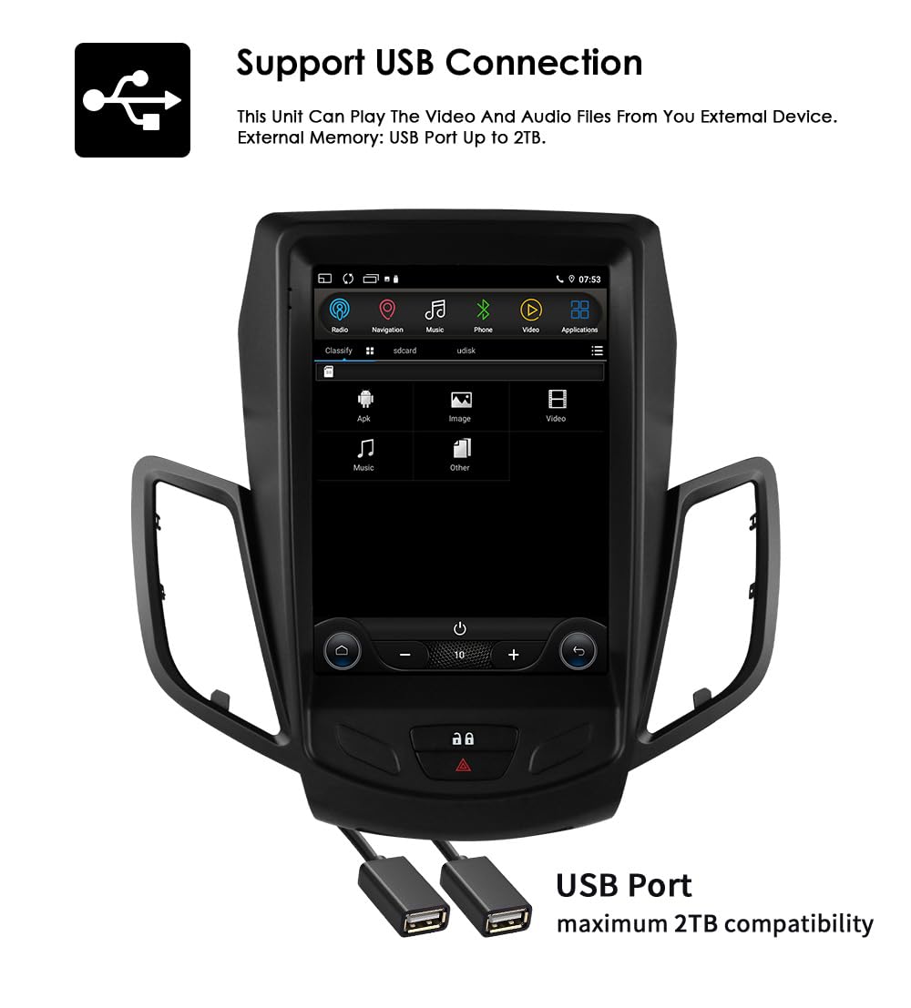 Ossuret Autoradio pour Ford Fiesta (2009-2017), 9.7 Pouces Android 13 écran Tactile 2+32 Go Navigation GPS avec Carplay Android Auto WiFi Bluetooth USB