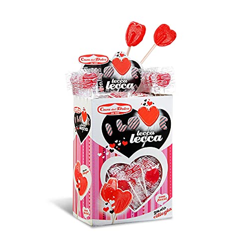 CASA DEL DOLCE Cœur Saucette Petit,Sucettes en Forme de Cœur, Goût de Cerise,Boîte de 200 pièces,Emballés Individuellement, Made in Italy, Sans Lactose, Sans...