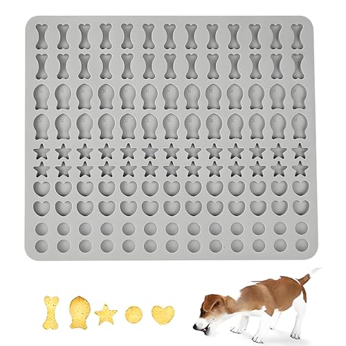 Backmatte Hundekekse, Silikon Hundekekse Backform, 5 Formen in 1 BPA-Freie Backmatte Hundeleckerlies Mini Backunterlage für DIY Hundekekse und Leckerlis (Hellgrau, 130 Gitter)